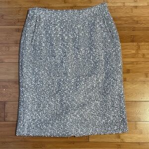 Emanuel Ungaro Tweed Wool Blend Skirt, Gray/Silver, Size 8, Made in USA